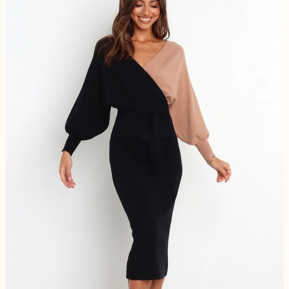 Petal & Pup Women’s Nate Black and Tan Asymmetrical Dress - Picture 2 of 3